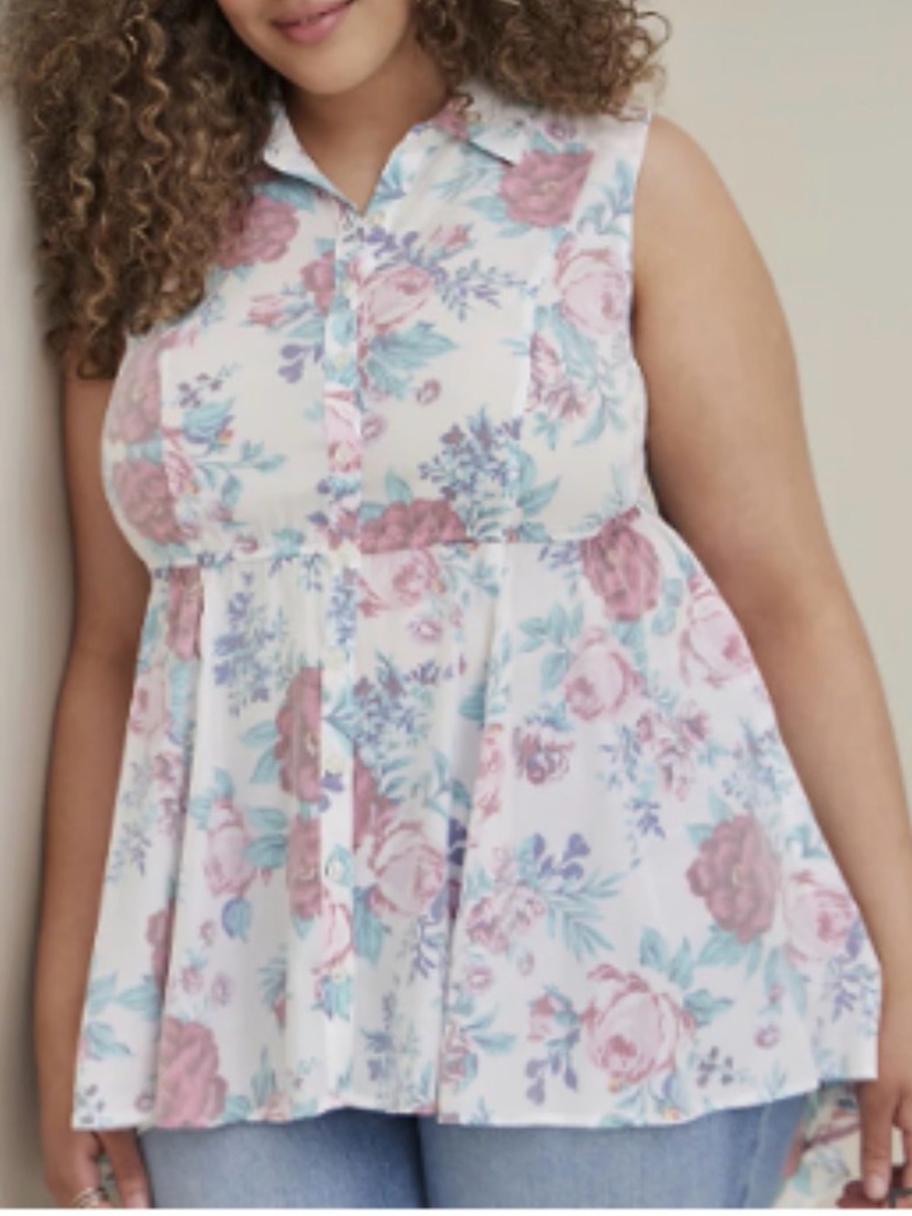 🌟HOST PICK!🌟 BNWT 🌸 TORRID Babydoll Poplin Button-Front High-Low Shirt - Picture 9 of 10